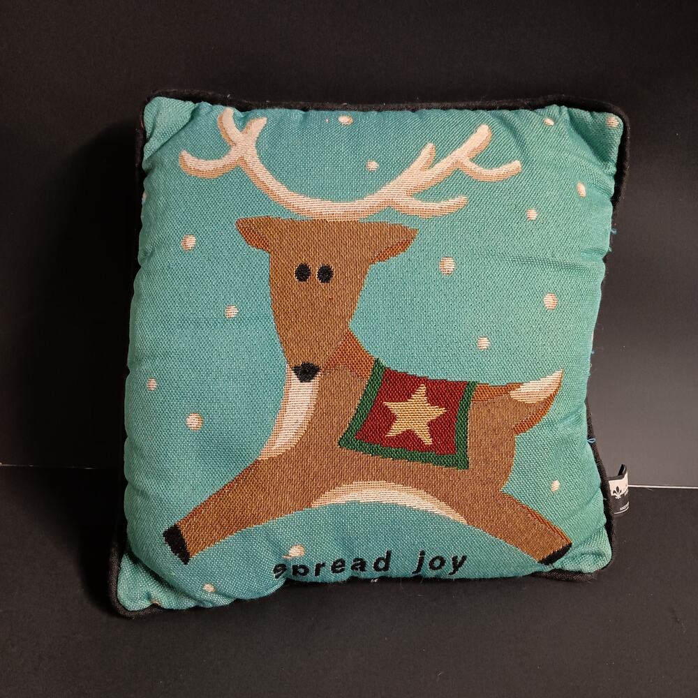 VTG LA FRANCE HOME Tapestry Reindeer Throw Pillow-CHRISTMAS DECOR- 12"